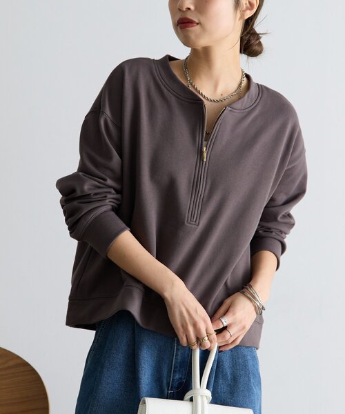 Jena espace merveilleux(ジェナ エスパスメルヴェイユ)の「裏毛ハーフジッププルオーバー(Tシャツ/カットソー・レディース・チャコールグレー/アイボリー/ライトグレー・FREE)」の2枚目の写真