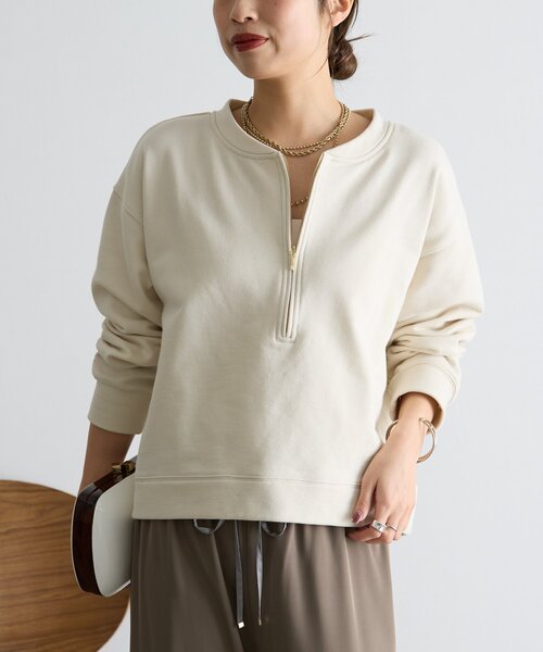 Jena espace merveilleux(ジェナ エスパスメルヴェイユ)の「裏毛ハーフジッププルオーバー(Tシャツ/カットソー・レディース・チャコールグレー/アイボリー/ライトグレー・FREE)」の1枚目の写真