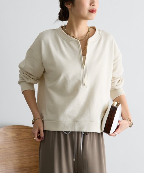 Jena espace merveilleux(ジェナ エスパスメルヴェイユ)の「裏毛ハーフジッププルオーバー(Tシャツ/カットソー・レディース・チャコールグレー/アイボリー/ライトグレー・FREE)」の4枚目の写真