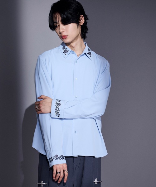 Ellno Loset（エルノロゼット）の「【UVカット＆イージーケア】ローズ刺繍トロミシャツ（シャツ/ブラウス・メンズ・オフホワイト/ブルーグレー/ブラック・MEDIUM/SMALL/LARGE）」の15枚目の写真