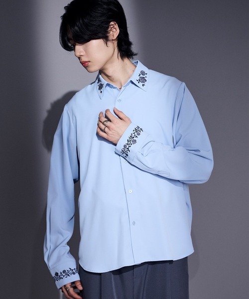 Ellno Loset（エルノロゼット）の「【UVカット＆イージーケア】ローズ刺繍トロミシャツ（シャツ/ブラウス・メンズ・オフホワイト/ブルーグレー/ブラック・MEDIUM/SMALL/LARGE）」の13枚目の写真