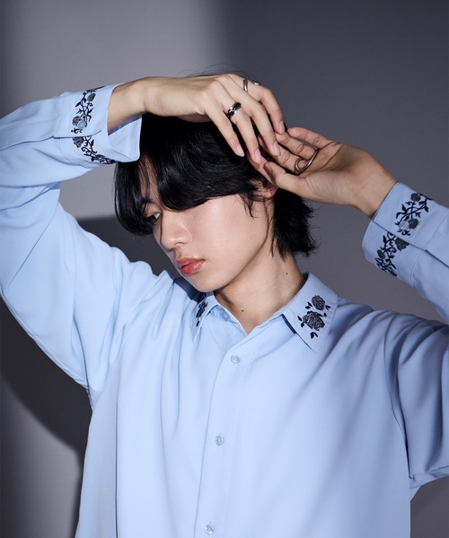 Ellno Loset（エルノロゼット）の「【UVカット＆イージーケア】ローズ刺繍トロミシャツ（シャツ/ブラウス・メンズ・オフホワイト/ブルーグレー/ブラック・MEDIUM/SMALL/LARGE）」の14枚目の写真