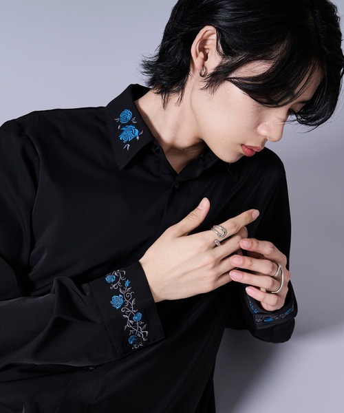 Ellno Loset(エルノロゼット)の「【UVカット&イージーケア】ローズ刺繍トロミシャツ(シャツ/ブラウス・メンズ・オフホワイト/ブルーグレー/ブラック・MEDIUM/SMALL/LARGE)」の21枚目の写真