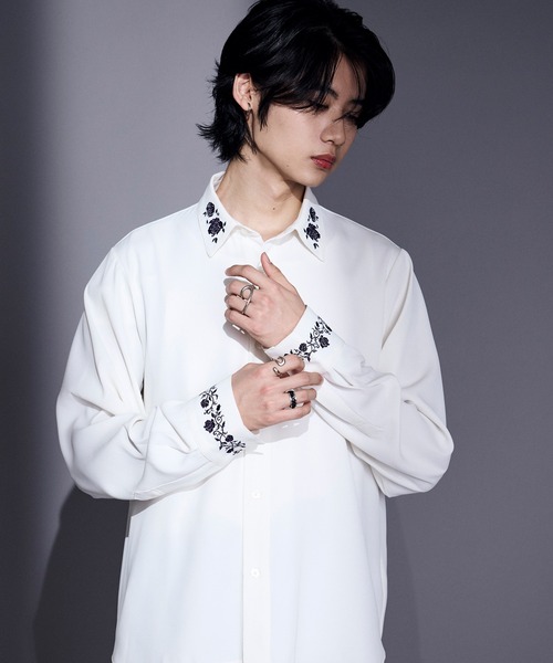 Ellno Loset（エルノロゼット）の「【UVカット＆イージーケア】ローズ刺繍トロミシャツ（シャツ/ブラウス・メンズ・オフホワイト/ブルーグレー/ブラック・MEDIUM/SMALL/LARGE）」の12枚目の写真