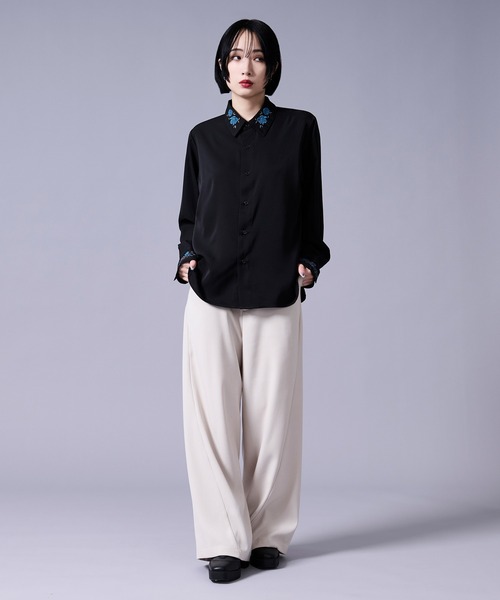 Ellno Loset（エルノロゼット）の「【UVカット＆イージーケア】ローズ刺繍トロミシャツ（シャツ/ブラウス・メンズ・オフホワイト/ブルーグレー/ブラック・MEDIUM/SMALL/LARGE）」の22枚目の写真