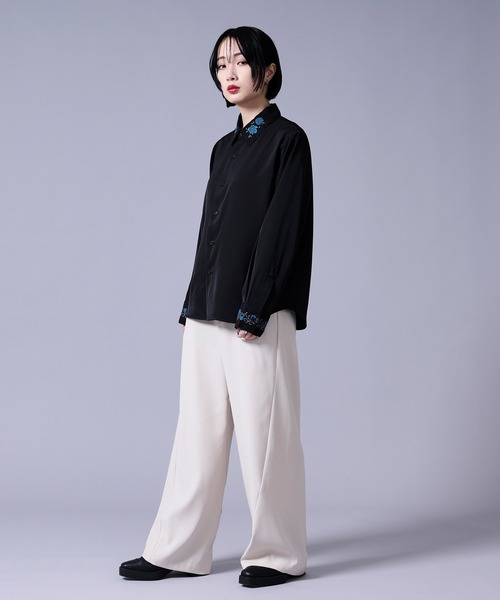 Ellno Loset(エルノロゼット)の「【UVカット&イージーケア】ローズ刺繍トロミシャツ(シャツ/ブラウス・メンズ・オフホワイト/ブルーグレー/ブラック・MEDIUM/SMALL/LARGE)」の19枚目の写真