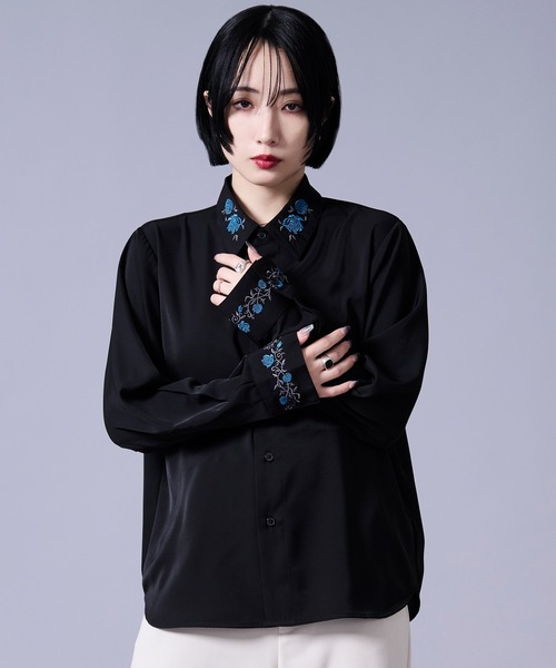 Ellno Loset（エルノロゼット）の「【UVカット＆イージーケア】ローズ刺繍トロミシャツ（シャツ/ブラウス・メンズ・オフホワイト/ブルーグレー/ブラック・MEDIUM/SMALL/LARGE）」の18枚目の写真