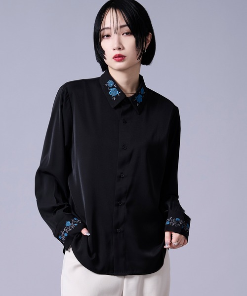 Ellno Loset（エルノロゼット）の「【UVカット＆イージーケア】ローズ刺繍トロミシャツ（シャツ/ブラウス・メンズ・オフホワイト/ブルーグレー/ブラック・MEDIUM/SMALL/LARGE）」の19枚目の写真