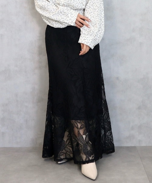 CECIL McBEE（セシルマクビー）の「レースマーメイドスカート（スカート・レディース・ブラック/ライトベージュ・MEDIUM/LARGE）」の4枚目の写真
