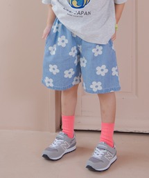 MAKE YOUR DAY（メイクユアデイ）の「文字と花とトラ柄総柄5分丈パンツ■80～140cm（その他パンツ）」