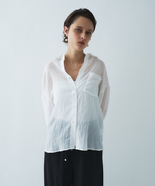 cloenc（クロエンス）の「【手洗い可】シアーシャンブレーシャツ（シャツ/ブラウス・レディース・ホワイト/ピンク/ダークグレー/ベージュ/ライトパープル/サックスブルー・01/02）」の15枚目の写真