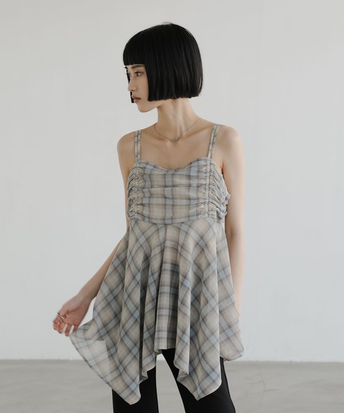 LOWRYS FARM（ローリーズファーム）の「チェックキャミチュニック　647619（その他トップス・レディース・ブルー/ベージュ/ブラウン・FREE）」の3枚目の写真