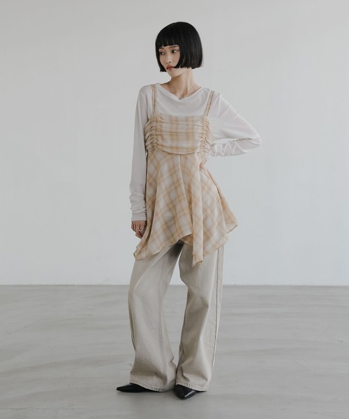 LOWRYS FARM（ローリーズファーム）の「チェックキャミチュニック　647619（その他トップス・レディース・ブルー/ベージュ/ブラウン・FREE）」の4枚目の写真