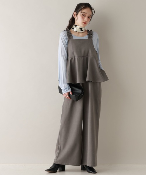 RAGEBLUE（レイジブルー）の「ショルダーフリルペプラムサロペット（サロペット/オーバーオール・レディース・ブラック/グレー・FREE）」の2枚目の写真