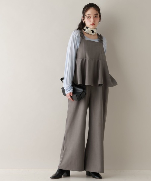 RAGEBLUE（レイジブルー）の「ショルダーフリルペプラムサロペット（サロペット/オーバーオール・レディース・ブラック/グレー・FREE）」の9枚目の写真