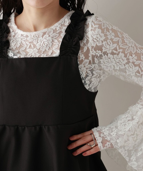 RAGEBLUE（レイジブルー）の「ショルダーフリルペプラムサロペット（サロペット/オーバーオール・レディース・ブラック/グレー・FREE）」の15枚目の写真