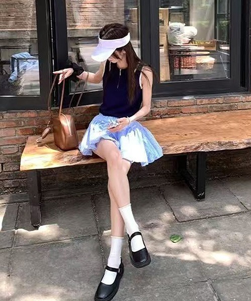 WEGO(ウィゴー)の「リボン付きギンガムチェックバルーンスカートパンツ(スカート・レディース・ブラック/ブルー・MEDIUM/LARGE)」の20枚目の写真