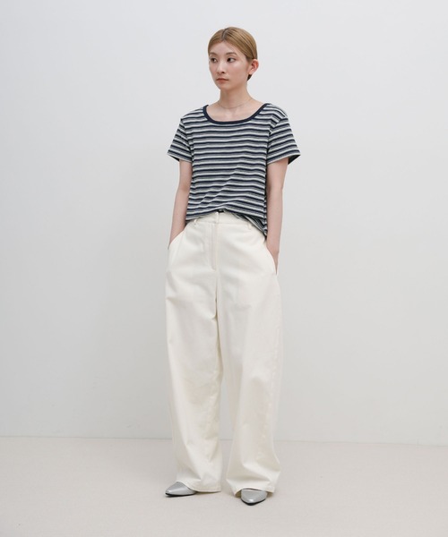 select MOCA(セレクトモカ)の「2WAYドライタッチマルチボーダーコンパクトTシャツ(Tシャツ/カットソー・レディース・ブラウン/グレー/ブラック・FREE)」の6枚目の写真