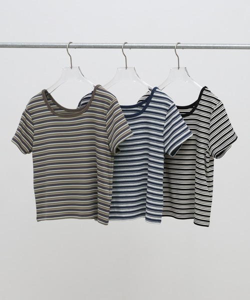 select MOCA(セレクトモカ)の「2WAYドライタッチマルチボーダーコンパクトTシャツ(Tシャツ/カットソー・レディース・ブラウン/グレー/ブラック・FREE)」の16枚目の写真