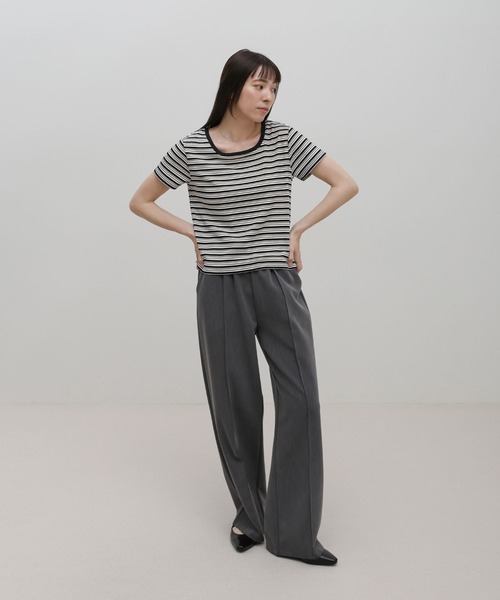 select MOCA(セレクトモカ)の「2WAYドライタッチマルチボーダーコンパクトTシャツ(Tシャツ/カットソー・レディース・ブラウン/グレー/ブラック・FREE)」の5枚目の写真