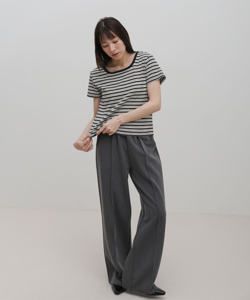 select MOCA(セレクトモカ)の「2WAYドライタッチマルチボーダーコンパクトTシャツ(Tシャツ/カットソー・レディース・ブラウン/グレー/ブラック・FREE)」の20枚目の写真