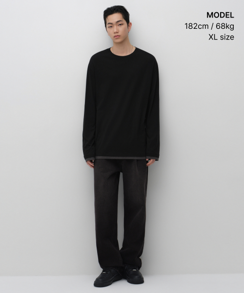 MUSINSA STANDARD（ムシンサスタンダード）の「CRレイヤードヘム長袖Tシャツ[ブラック]（Tシャツ/カットソー・メンズ・その他・2XL/3XL/MEDIUM/LARGE/X-LARGE/SMALL）」の2枚目の写真