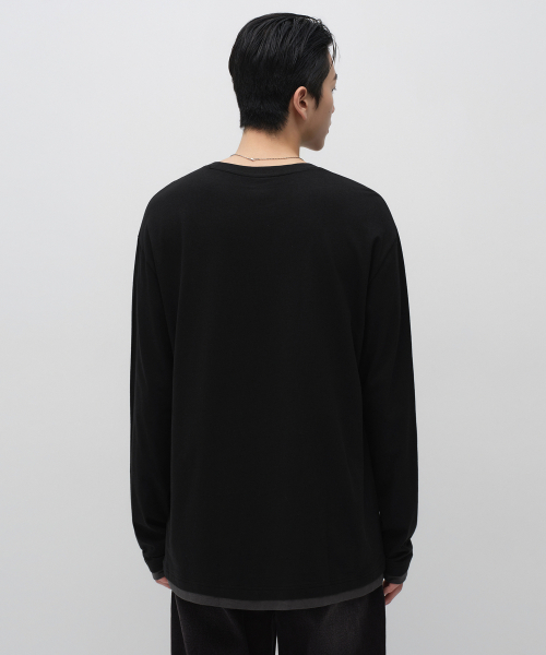 MUSINSA STANDARD（ムシンサスタンダード）の「CRレイヤードヘム長袖Tシャツ[ブラック]（Tシャツ/カットソー・メンズ・その他・2XL/3XL/MEDIUM/LARGE/X-LARGE/SMALL）」の3枚目の写真