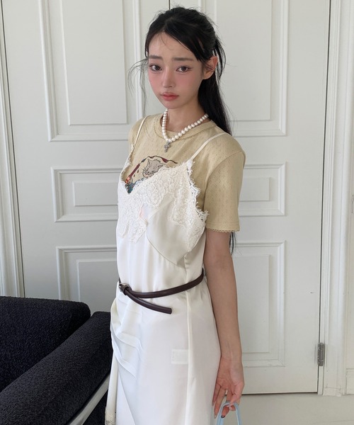 UNE MANSION(ユヌマンション)の「【2026SS新作アイテム】【UNE ORIGINAL HAND MADE】フロントタックレースアンバランスワンピース(ワンピース・レディース・チャコールグレー/アイボリー・FREE)」の5枚目の写真