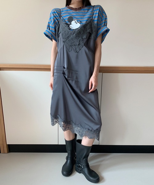 UNE MANSION(ユヌマンション)の「【2026SS新作アイテム】【UNE ORIGINAL HAND MADE】フロントタックレースアンバランスワンピース(ワンピース・レディース・チャコールグレー/アイボリー・FREE)」の14枚目の写真
