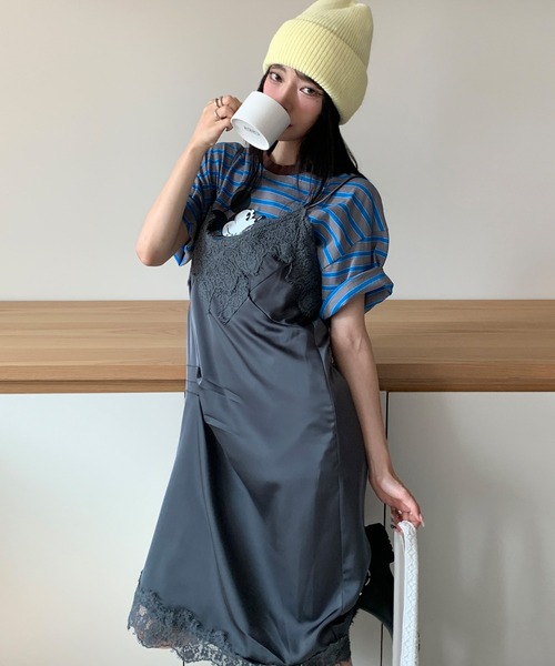 UNE MANSION(ユヌマンション)の「【2026SS新作アイテム】【UNE ORIGINAL HAND MADE】フロントタックレースアンバランスワンピース(ワンピース・レディース・チャコールグレー/アイボリー・FREE)」の13枚目の写真