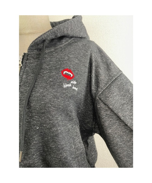 WORLD WIDE LOVE!（ワールドワイドラブ）の「WWL!リップパーカー（Tシャツ/カットソー・レディース・ブラック/トップグレー/オフホワイト・1）」の14枚目の写真