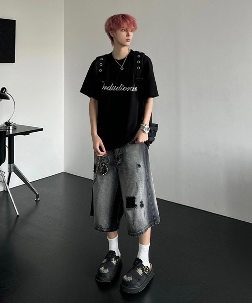 Ressaca(レサーカ)の「ワイドシルエットダメージ加工ブラックデニムハーフパンツ(デニムパンツ・メンズ・ブラック・XL/L/M)」の18枚目の写真