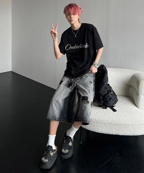Ressaca(レサーカ)の「ワイドシルエットダメージ加工ブラックデニムハーフパンツ(デニムパンツ・メンズ・ブラック・XL/L/M)」の20枚目の写真