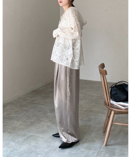 She's Closet(シーズクローゼット)の「フード付き オーバーサイズ 長袖 シアー レース シャツ ブラウス(シャツ/ブラウス・レディース・アイボリー/ブラック/ホワイト・FREE)」の6枚目の写真
