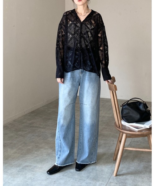 She's Closet(シーズクローゼット)の「フード付き オーバーサイズ 長袖 シアー レース シャツ ブラウス(シャツ/ブラウス・レディース・アイボリー/ブラック/ホワイト・FREE)」の8枚目の写真