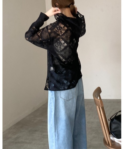 She's Closet(シーズクローゼット)の「フード付き オーバーサイズ 長袖 シアー レース シャツ ブラウス(シャツ/ブラウス・レディース・アイボリー/ブラック/ホワイト・FREE)」の9枚目の写真