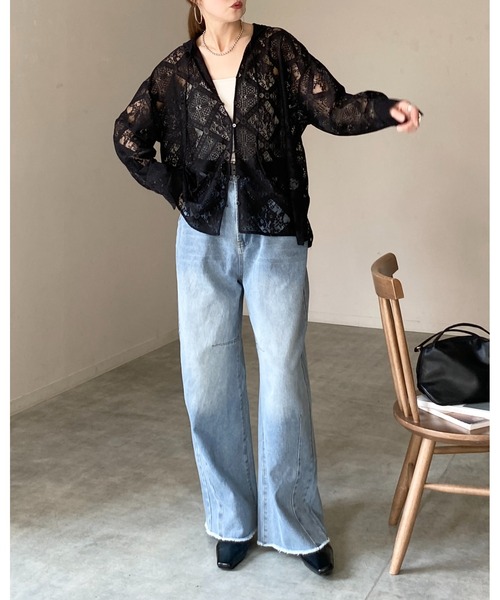 She's Closet(シーズクローゼット)の「フード付き オーバーサイズ 長袖 シアー レース シャツ ブラウス(シャツ/ブラウス・レディース・アイボリー/ブラック/ホワイト・FREE)」の11枚目の写真