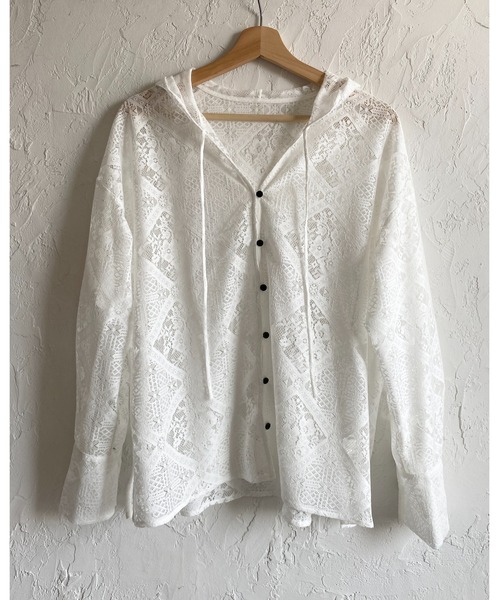 She's Closet(シーズクローゼット)の「フード付き オーバーサイズ 長袖 シアー レース シャツ ブラウス(シャツ/ブラウス・レディース・アイボリー/ブラック/ホワイト・FREE)」の18枚目の写真