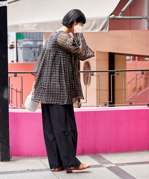 FREAK'S STORE(フリークスストア)の「インド シアーチェック フリルブラウス / フレアブラウス(シャツ/ブラウス・レディース・ブラック/オフホワイト・フリ-)」の16枚目の写真