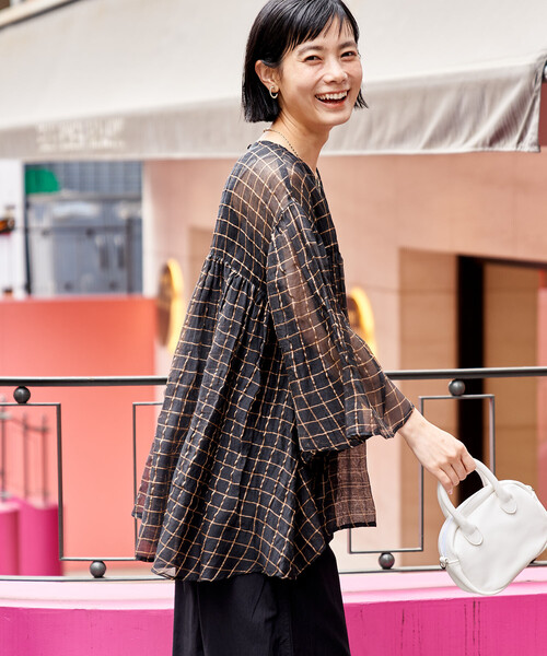 FREAK'S STORE(フリークスストア)の「インド シアーチェック フリルブラウス / フレアブラウス(シャツ/ブラウス・レディース・ブラック/オフホワイト・フリ-)」の17枚目の写真