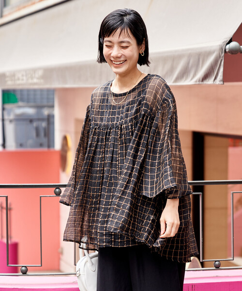 FREAK'S STORE(フリークスストア)の「インド シアーチェック フリルブラウス / フレアブラウス(シャツ/ブラウス・レディース・ブラック/オフホワイト・フリ-)」の20枚目の写真