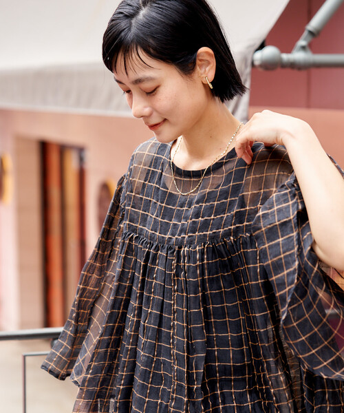 FREAK'S STORE(フリークスストア)の「インド シアーチェック フリルブラウス / フレアブラウス(シャツ/ブラウス・レディース・ブラック/オフホワイト・フリ-)」の21枚目の写真