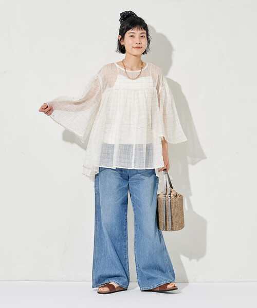 FREAK'S STORE(フリークスストア)の「インド シアーチェック フリルブラウス / フレアブラウス(シャツ/ブラウス・レディース・ブラック/オフホワイト・フリ-)」の7枚目の写真