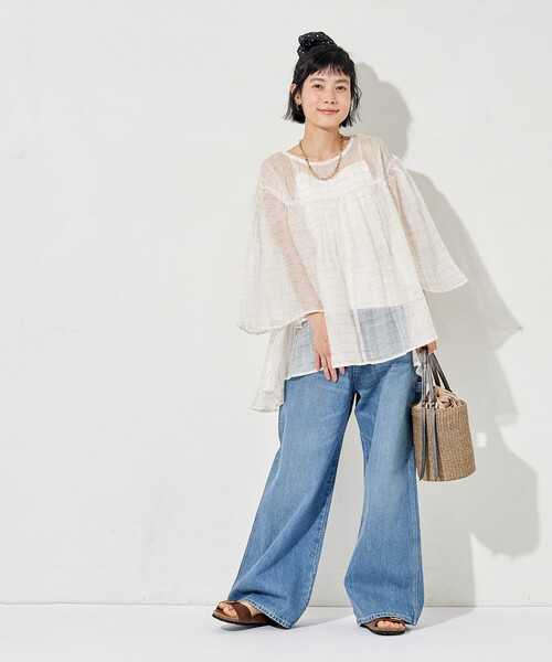 FREAK'S STORE(フリークスストア)の「インド シアーチェック フリルブラウス / フレアブラウス(シャツ/ブラウス・レディース・ブラック/オフホワイト・フリ-)」の10枚目の写真