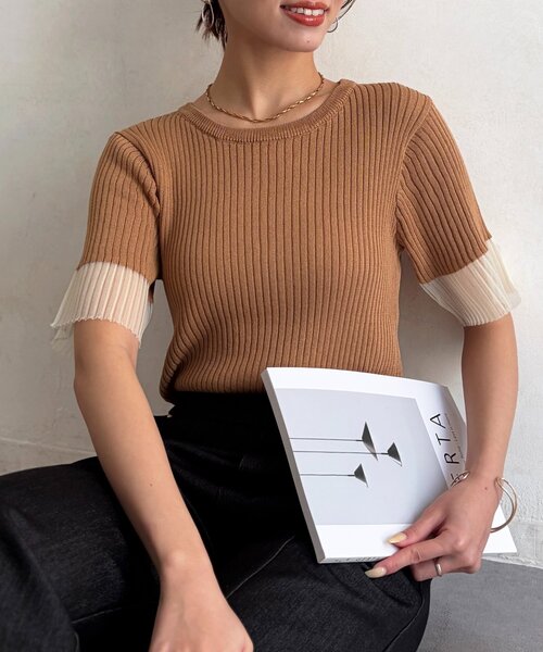 Chez toi（シェトワ）の「袖先シアーリブニット（ニット/セーター・レディース・ベージュ/ブルー/ブラック・FREE）」の3枚目の写真