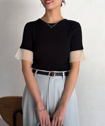 袖先シアーリブニット