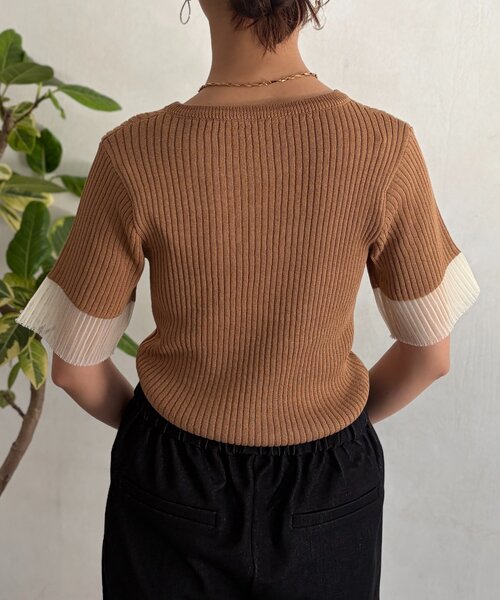 Chez toi（シェトワ）の「袖先シアーリブニット（ニット/セーター・レディース・ベージュ/ブルー/ブラック・FREE）」の15枚目の写真