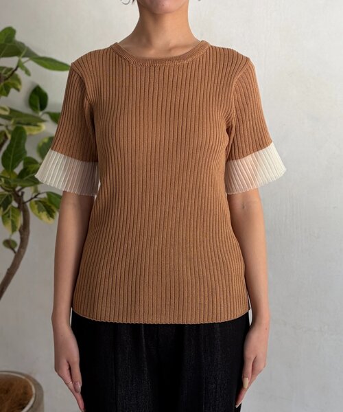 Chez toi（シェトワ）の「袖先シアーリブニット（ニット/セーター・レディース・ベージュ/ブルー/ブラック・FREE）」の20枚目の写真