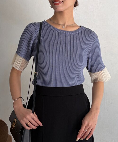 Chez toi（シェトワ）の「袖先シアーリブニット（ニット/セーター・レディース・ベージュ/ブルー/ブラック・FREE）」の12枚目の写真