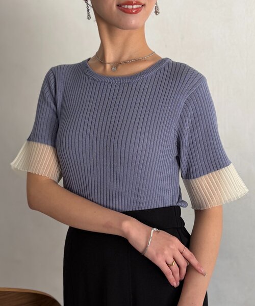 Chez toi（シェトワ）の「袖先シアーリブニット（ニット/セーター・レディース・ベージュ/ブルー/ブラック・FREE）」の13枚目の写真